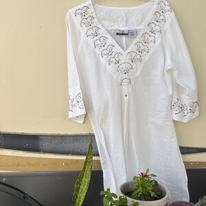 White Embroidered V-Neck Tunic